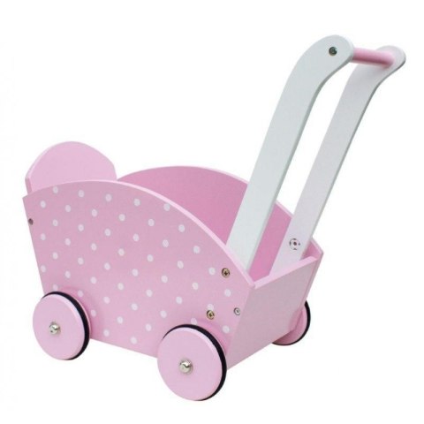 Drewniany wózek dla lalek różowy- pchacz