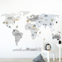 Naklejka na ścianę, mapa świata - szara